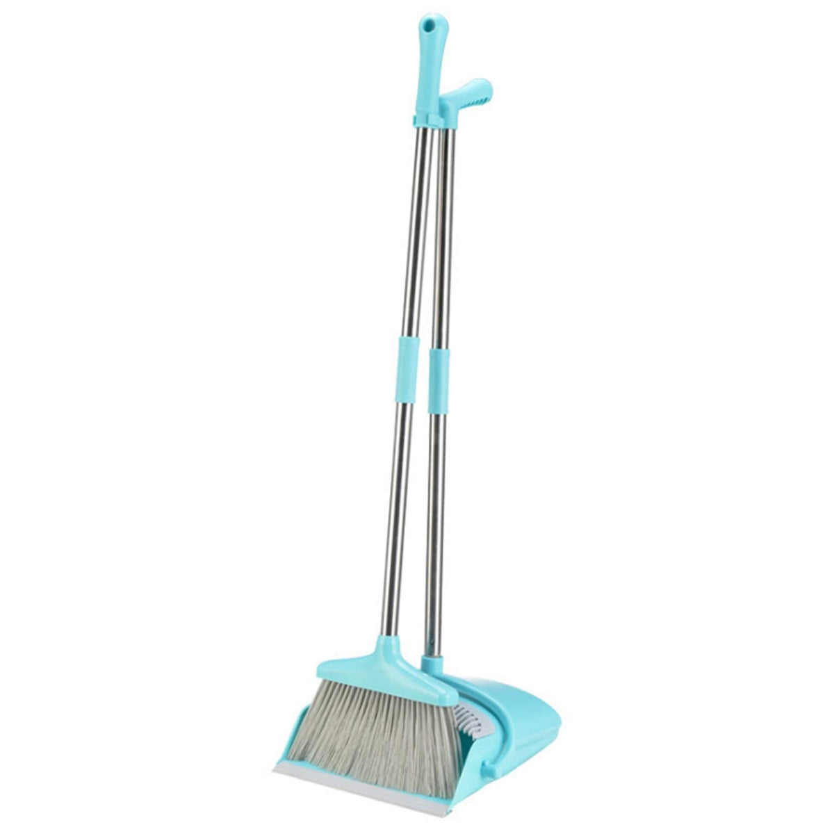 Broom and Dustpan Set with Self-Cleaning Teeth and Adjustable Handles for Indoor and Outdoor Sweeping