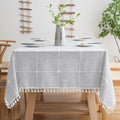 Square Tablecloth Cotton Linen Waterproof Farmhouse Cover with Tassel Edges for Kitchen and Dining Tables