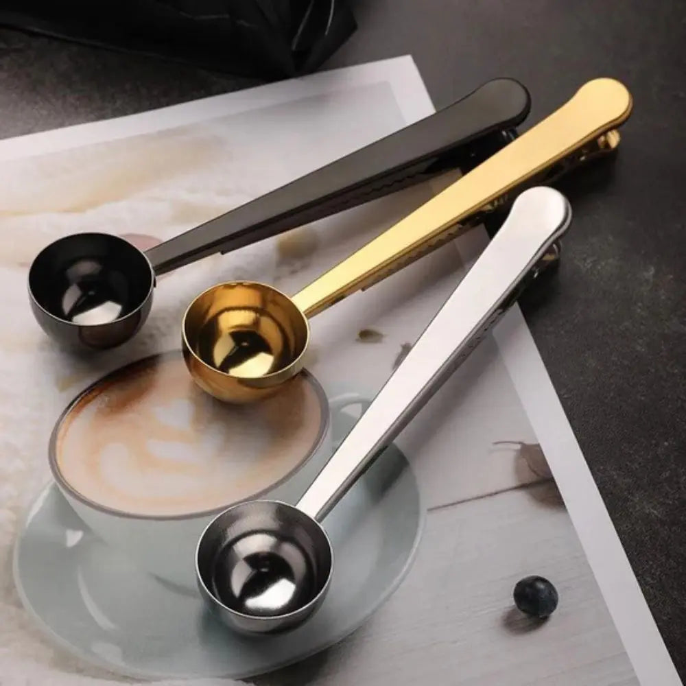 Stainless Steel Coffee Scoop with Clip Multi Function Measuring Spoon and Bag Sealing Tool