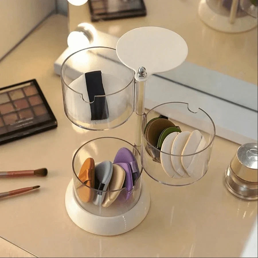 Rotatable Stackable Makeup Sponge Organizer with Dustproof Clear Storage Design for Vanity and Cosmetics