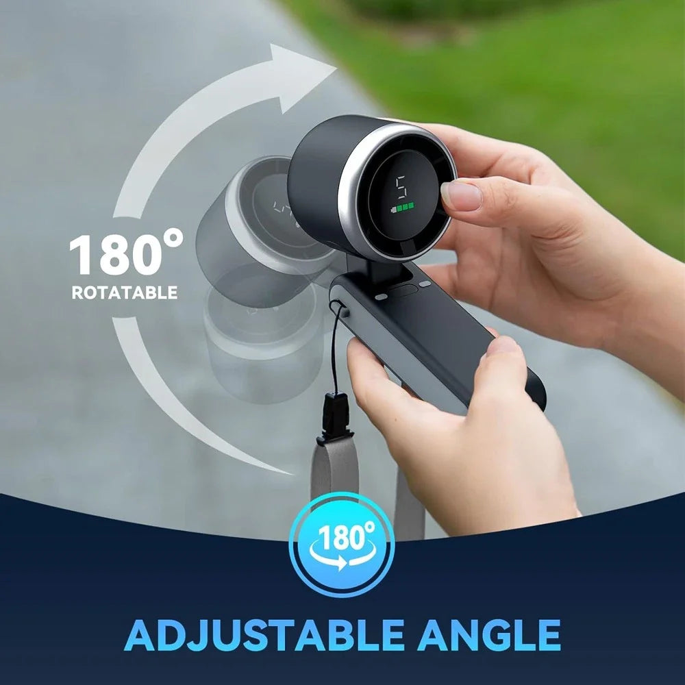Portable Handheld Turbo Fan with 5 Speed Settings and Foldable Design for Travel and Outdoor Use
