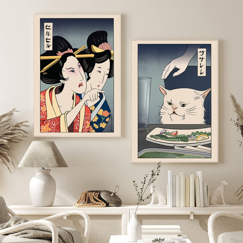 Frameless Anime Canvas Wall Art with Humorous Vintage Print Design for Living Room and Kitchen Decor (Painting Only)