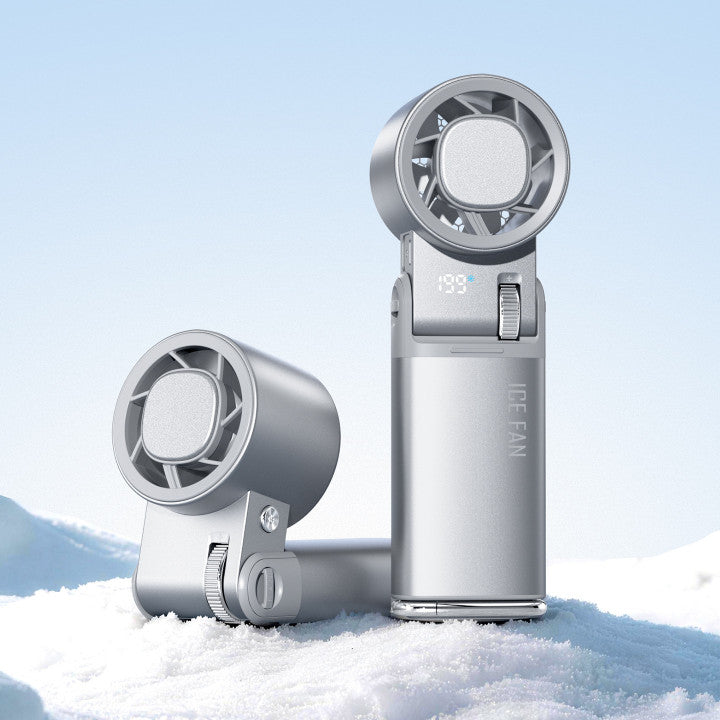 Portable Handheld Fan with Semiconductor Cooling Plate, 6000mAh Battery and Foldable Neck Design for Travel and Outdoor Use
