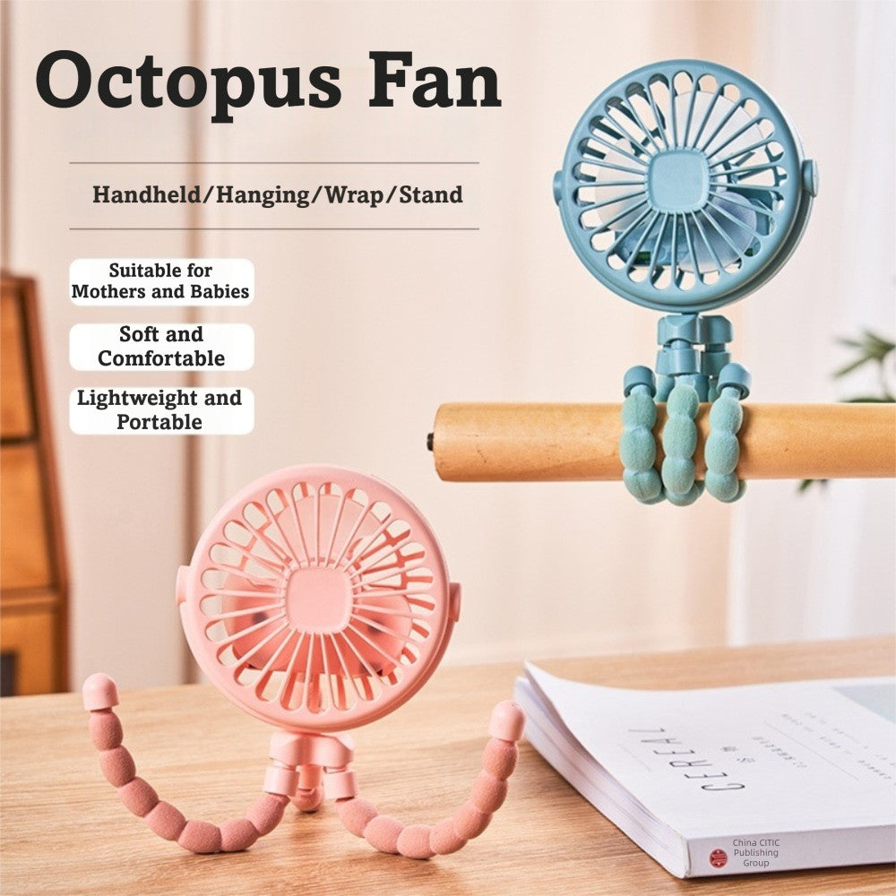 Rechargeable Octopus Mini Fan with Flexible Tripod, LED Night Light and Portable Hands-Free Design