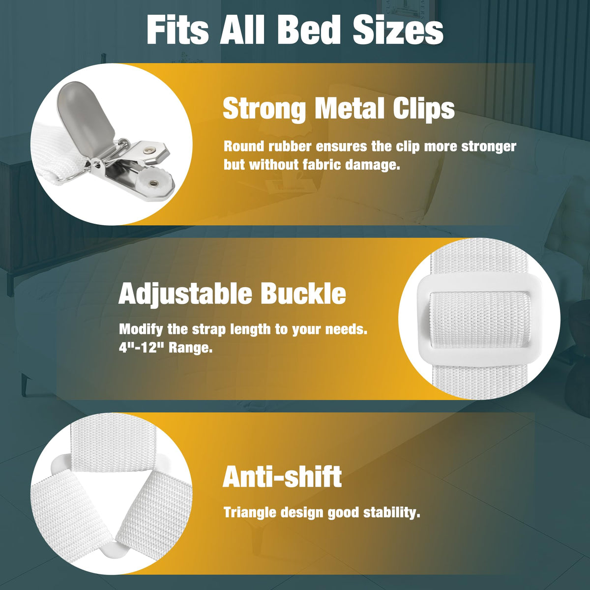 Adjustable Bed Sheet Fastener Straps with High Elastic Crisscross Design for Secure Bedding