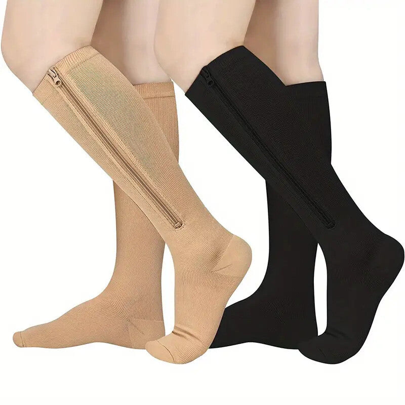 Zipper Compression Socks with Graduated Support Design for Running, Travel, Fitness, and Daily Leg Comfort