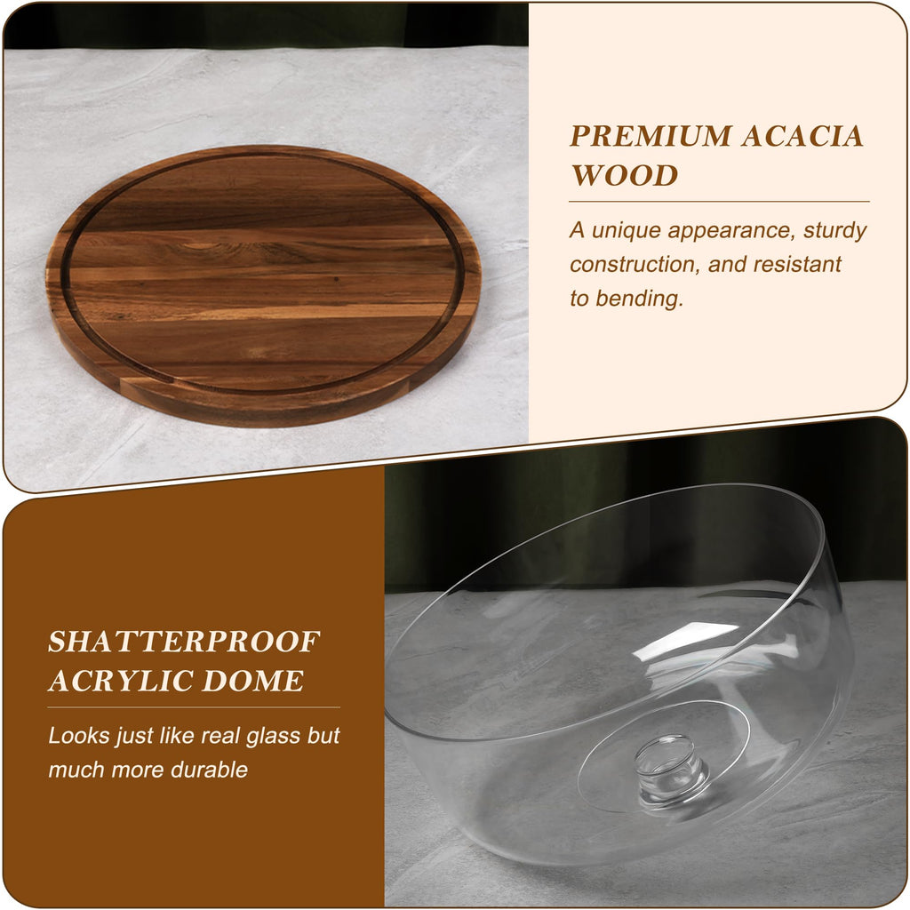 12-Inch Rotary Wooden Cake Stand with Dome Top Cover for Wedding Cupcakes and Dessert Displays (13×13×8"/32×32×20cm)