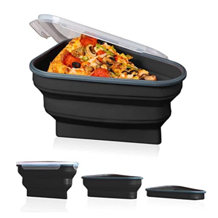 Silicone Pizza Storage Container with Collapsible Design and Microwavable Serving Trays for Leftover Storage