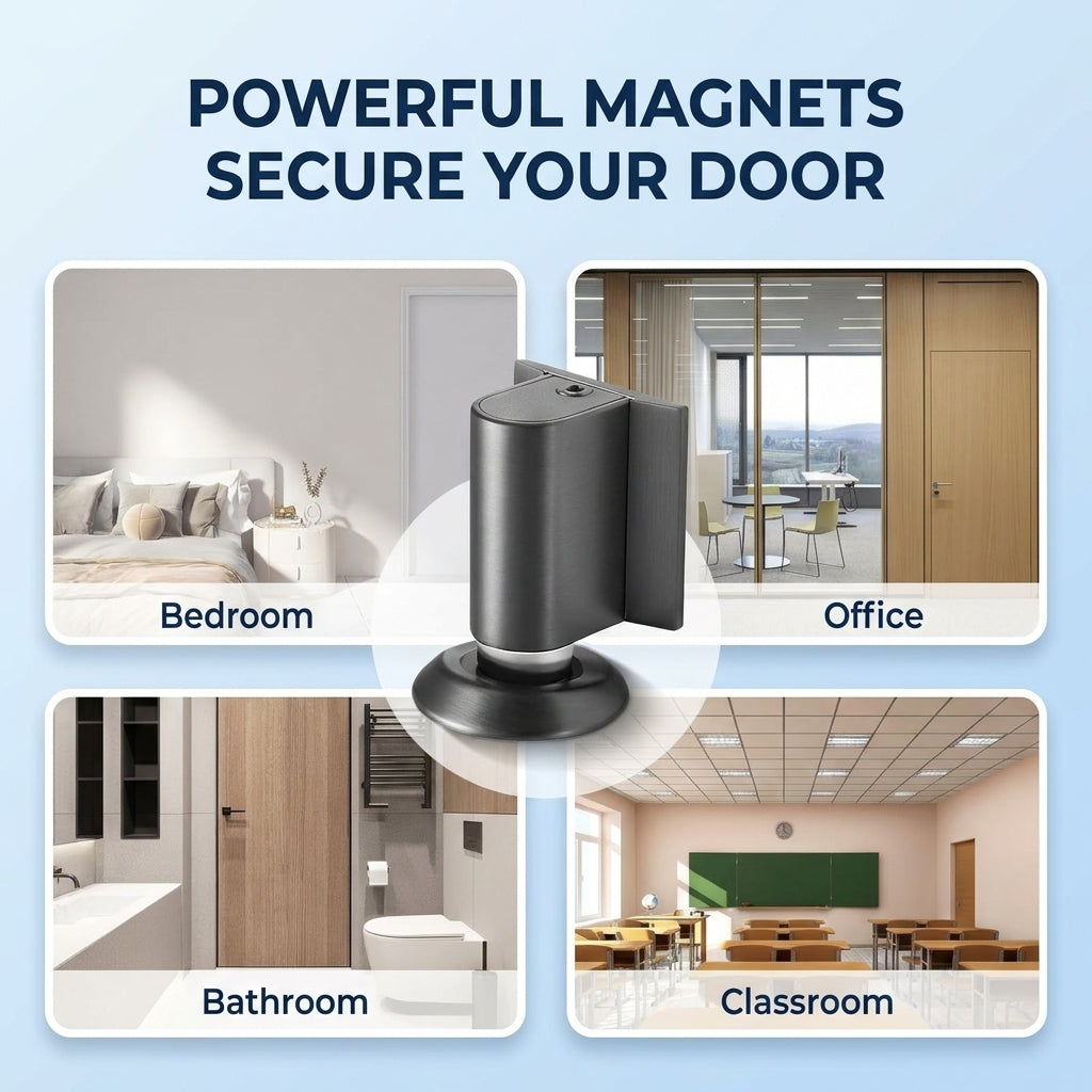 Magnetic Door Stopper with No Drill Adhesive Design for Floor Mounted Door Control