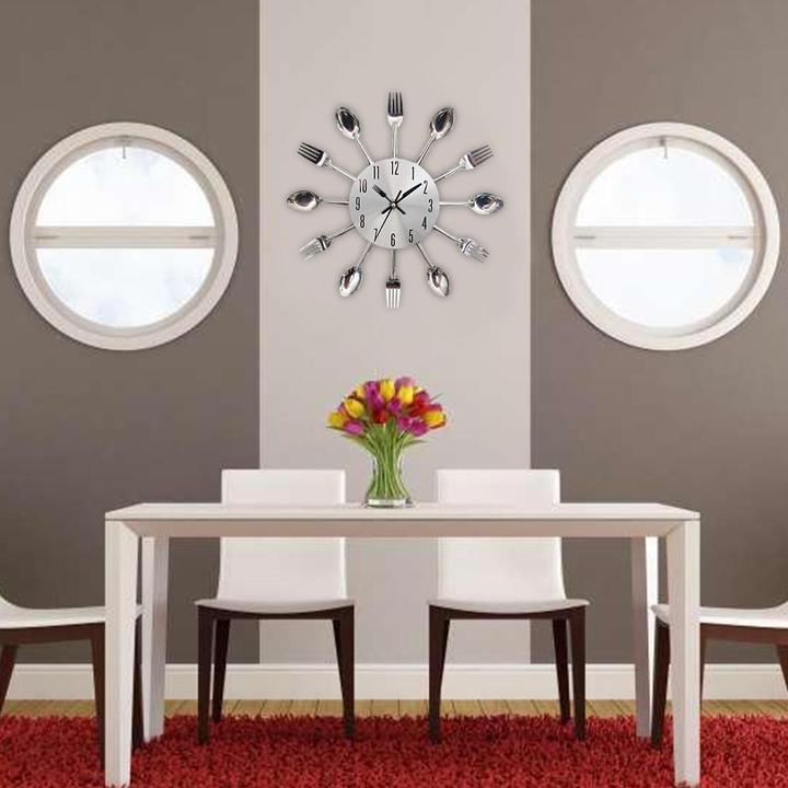 Colorful Cutlery Wall Clock with Waterproof Quartz Design for Kitchens Restaurants and Dining Rooms