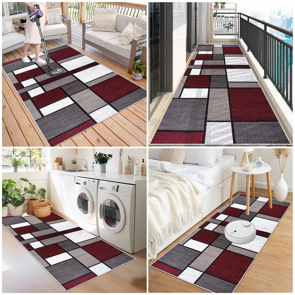 Simple Check Pattern Floor Mat for Kitchen, Hallway, or Corridor, Anti-Slip, Washable Polypropylene Rug for Home Decoration
