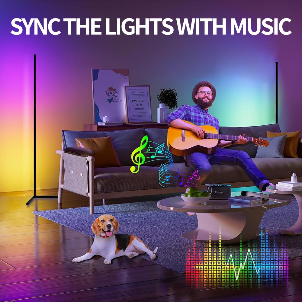 RGB LED Corner Floor Lamp with App Control Music Sync and Color Changing Light for Bedroom Living Room and Gaming Spaces (10W)