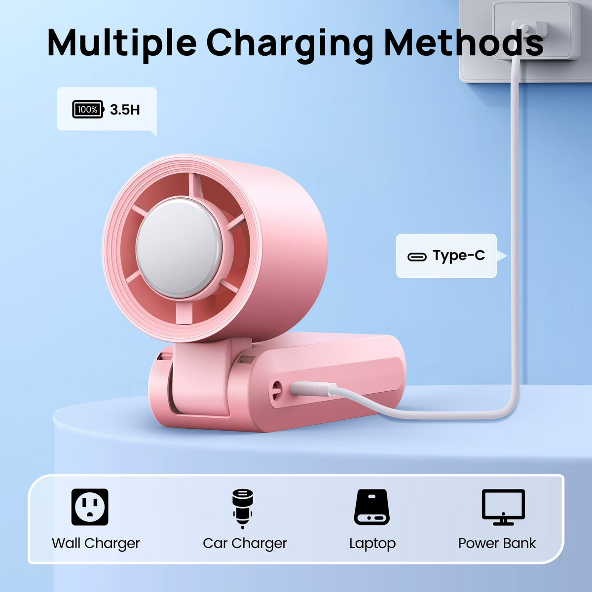 Handheld Portable Turbo Fan with Ice Cooling Function and Adjustable Speed for Travel and Daily Use 2×3×7" (5.4×6.4×18.3cm)