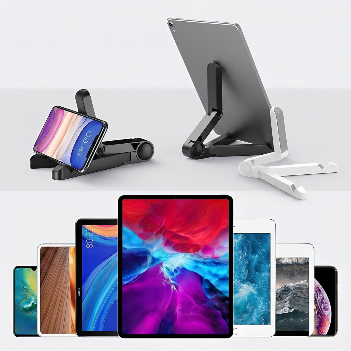 Folding Tablet Stand with Adjustable Desktop Design for Tablets Phones and E Readers