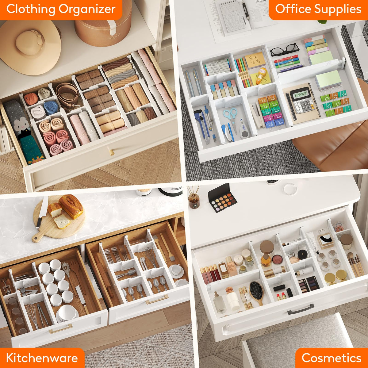 2Pcs Adjustable Drawer Dividers with Expandable Separator Design for Clothes and Home Storage Organization