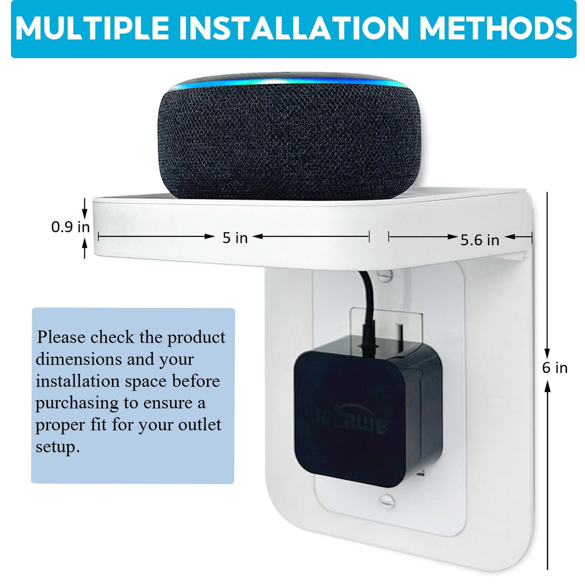 Outlet Wall Shelf with Cable Management for Bathroom and Smart Device Wall Storage