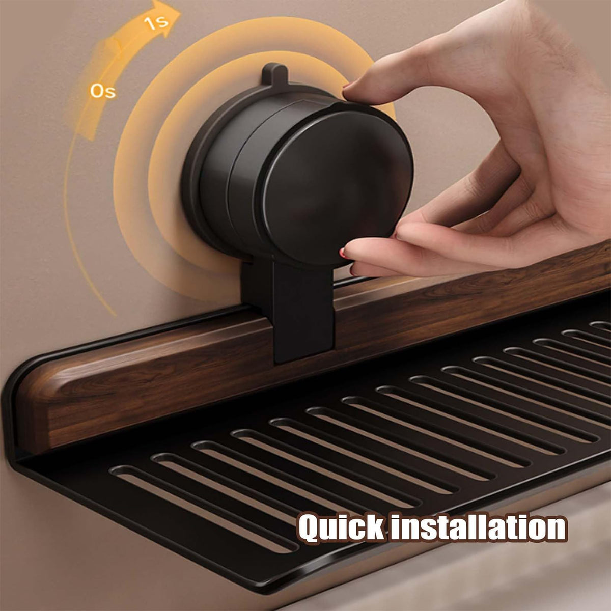 Suction Bathroom Shelf with Walnut Accent and No Drill Design for Sink and Wall Storage