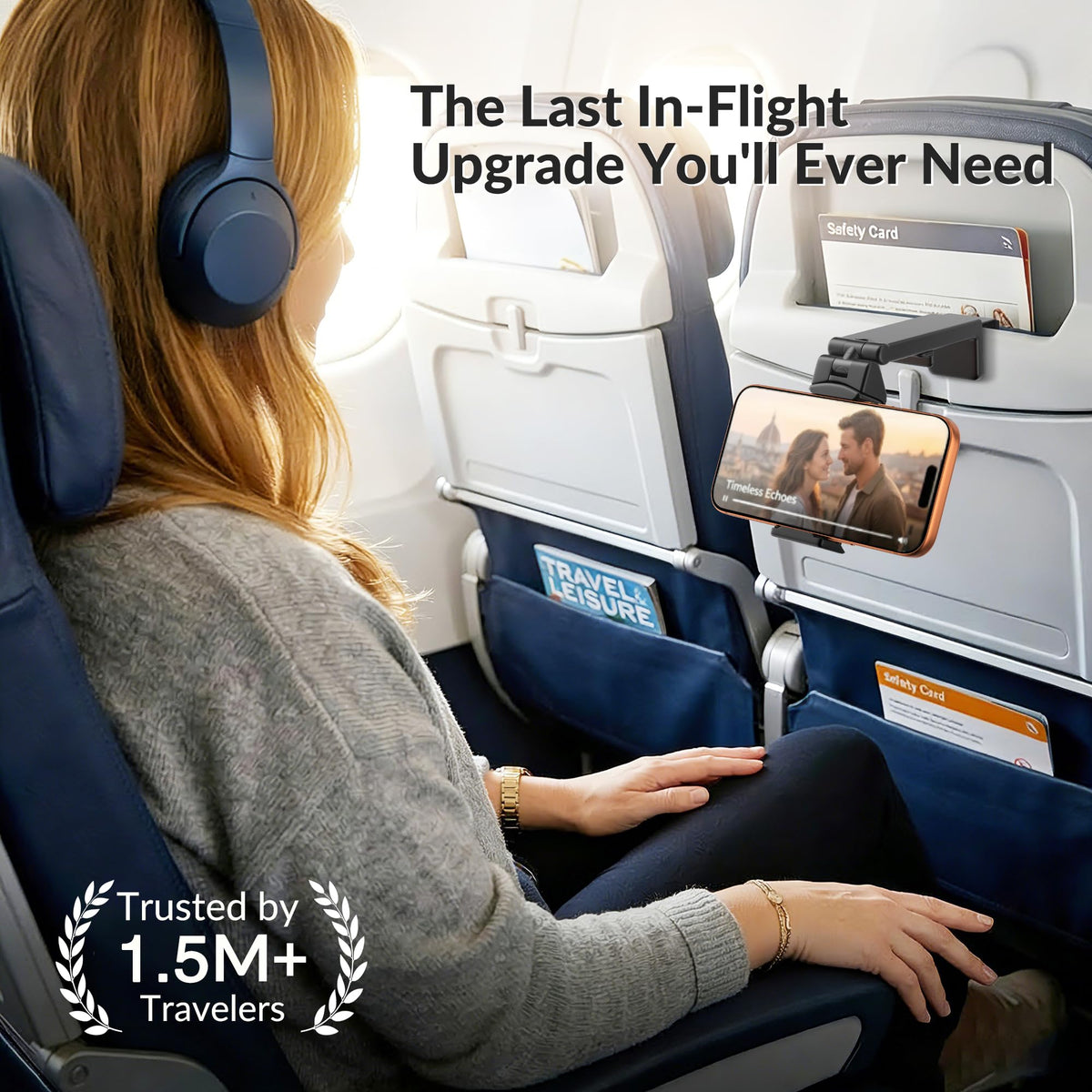 Universal Airplane Phone Holder Mount with Dual 360 Rotation for Hands Free Travel Viewing