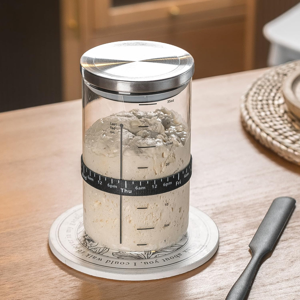 Sourdough Starter Jar 900ml Clear Glass Container with Lid for Fermentation and Bread Baking Use