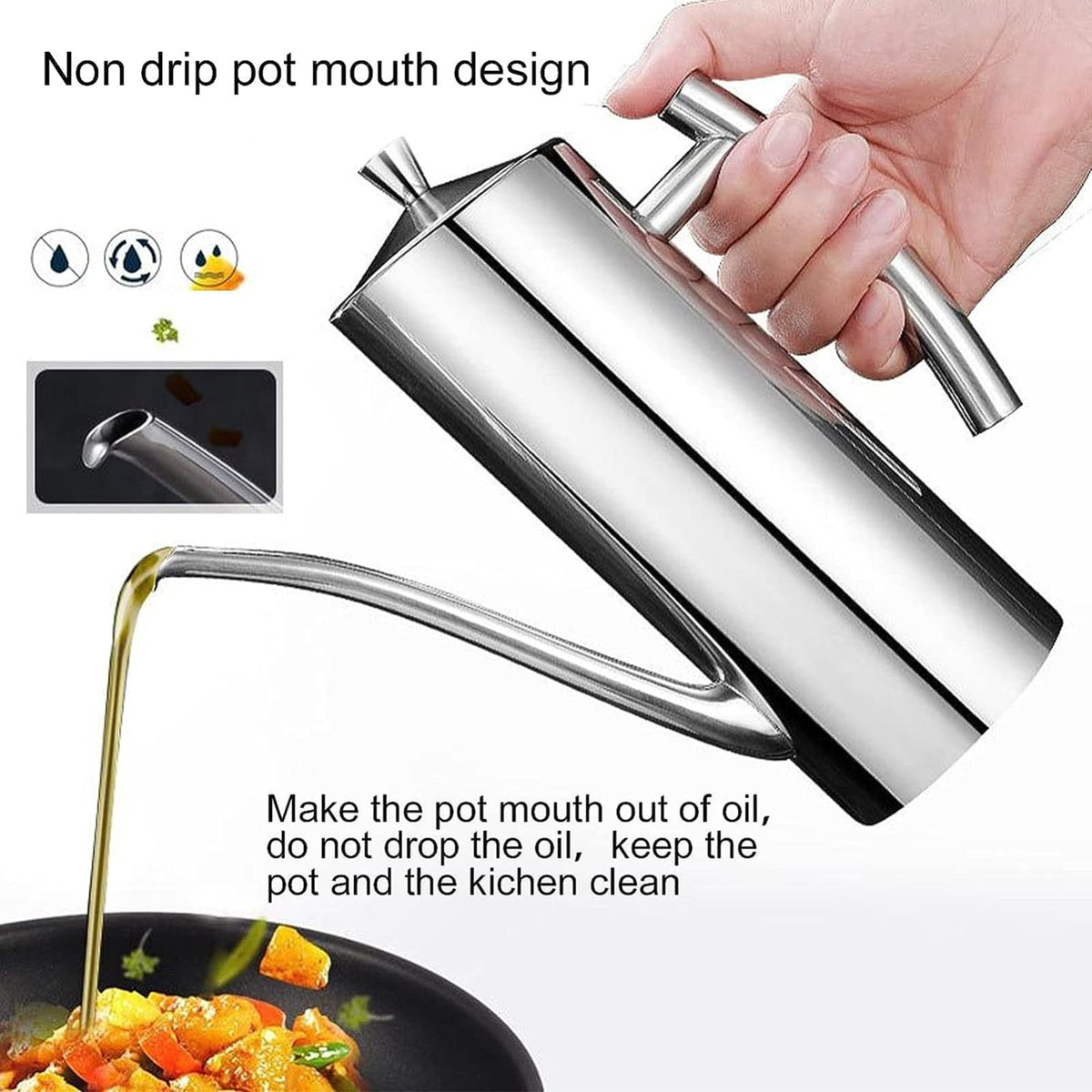 Drip-Proof Oil Dispenser with 304 Stainless Steel Pot Design for Cooking Oil Sauce and Vinegar Storage