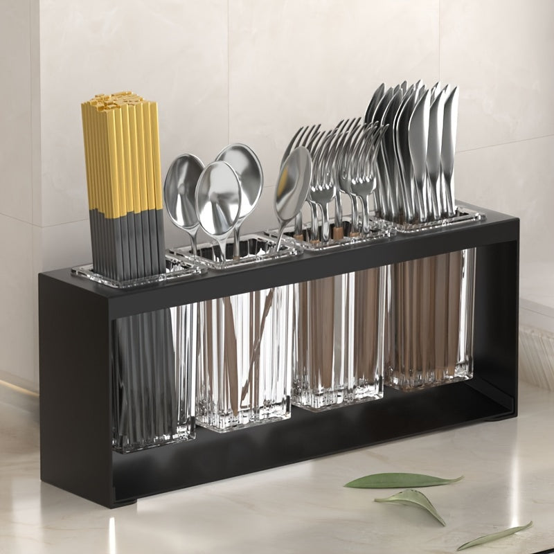Countertop Utensil Drainer with Multi-Slot Chopstick Cage Design for Kitchen Sink Storage