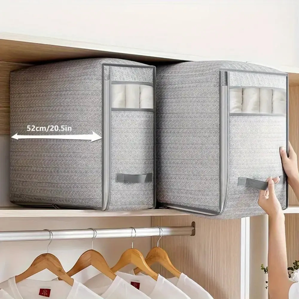 Large Foldable Clothes Storage Bag with Side Window and Reinforced Handles for Wardrobe and Quilt Organization