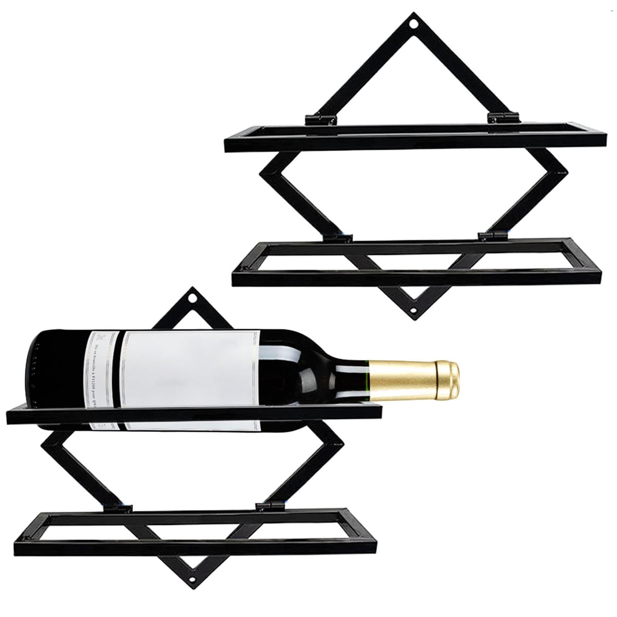 Upside Down Wine Rack with Foldable Iron Wall Mount Design for Bottles Goblets and Bar Storage