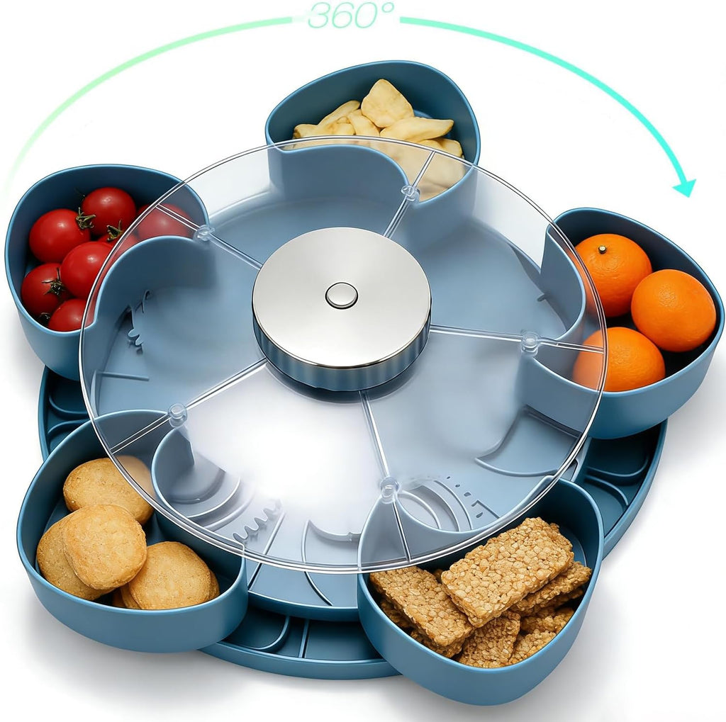 Rotating Snack Tray with Divided Compartments for Fruits Vegetables and Party Serving