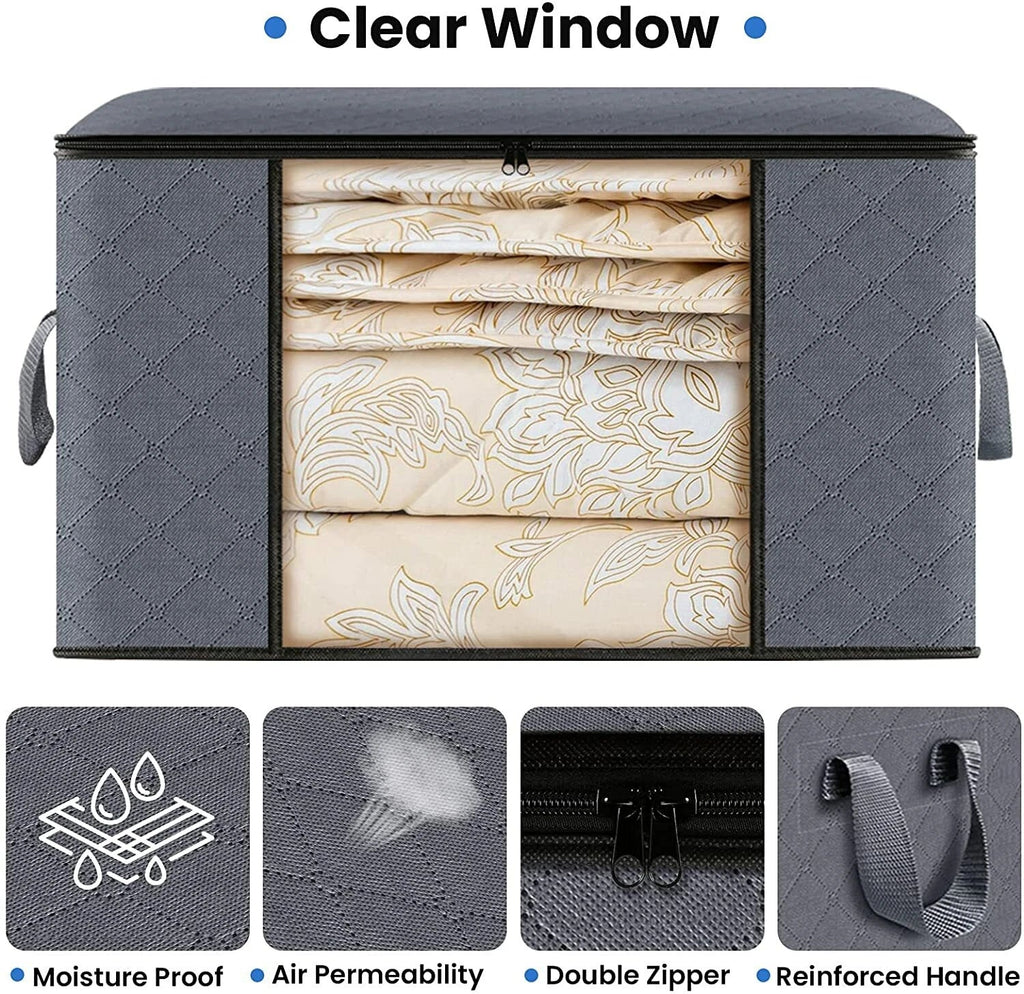 2Pcs Zippered Storage Bags with Clear Window and Carry Handles for Closet and Bedding Organization
