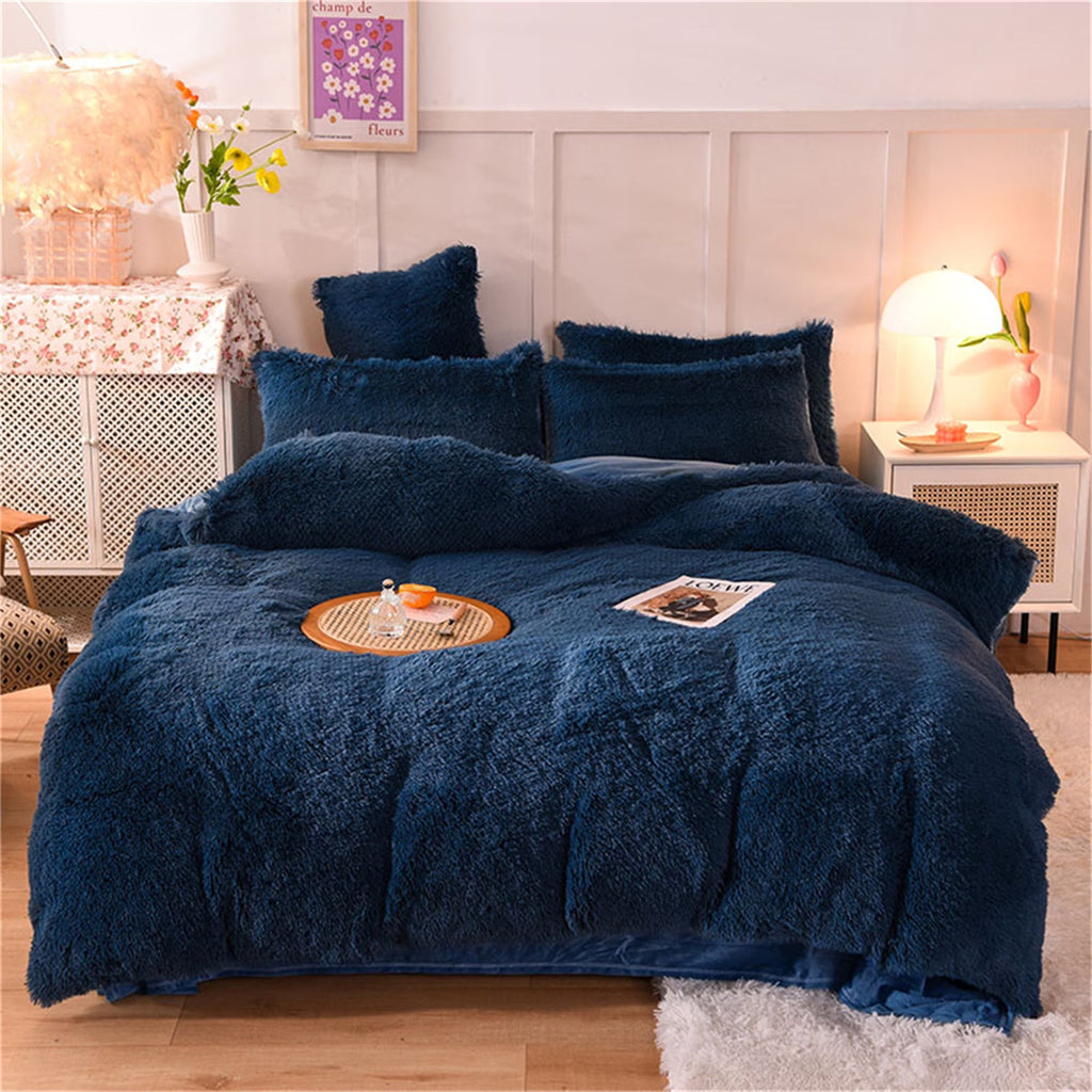 Plush Duvet Cover Set with Reversible Faux Fur and Velvet Texture for Cozy Bedroom Comfort
