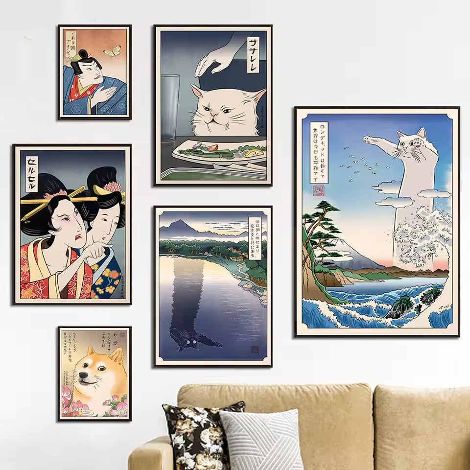 Frameless Anime Canvas Wall Art with Humorous Vintage Print Design for Living Room and Kitchen Decor (Painting Only)