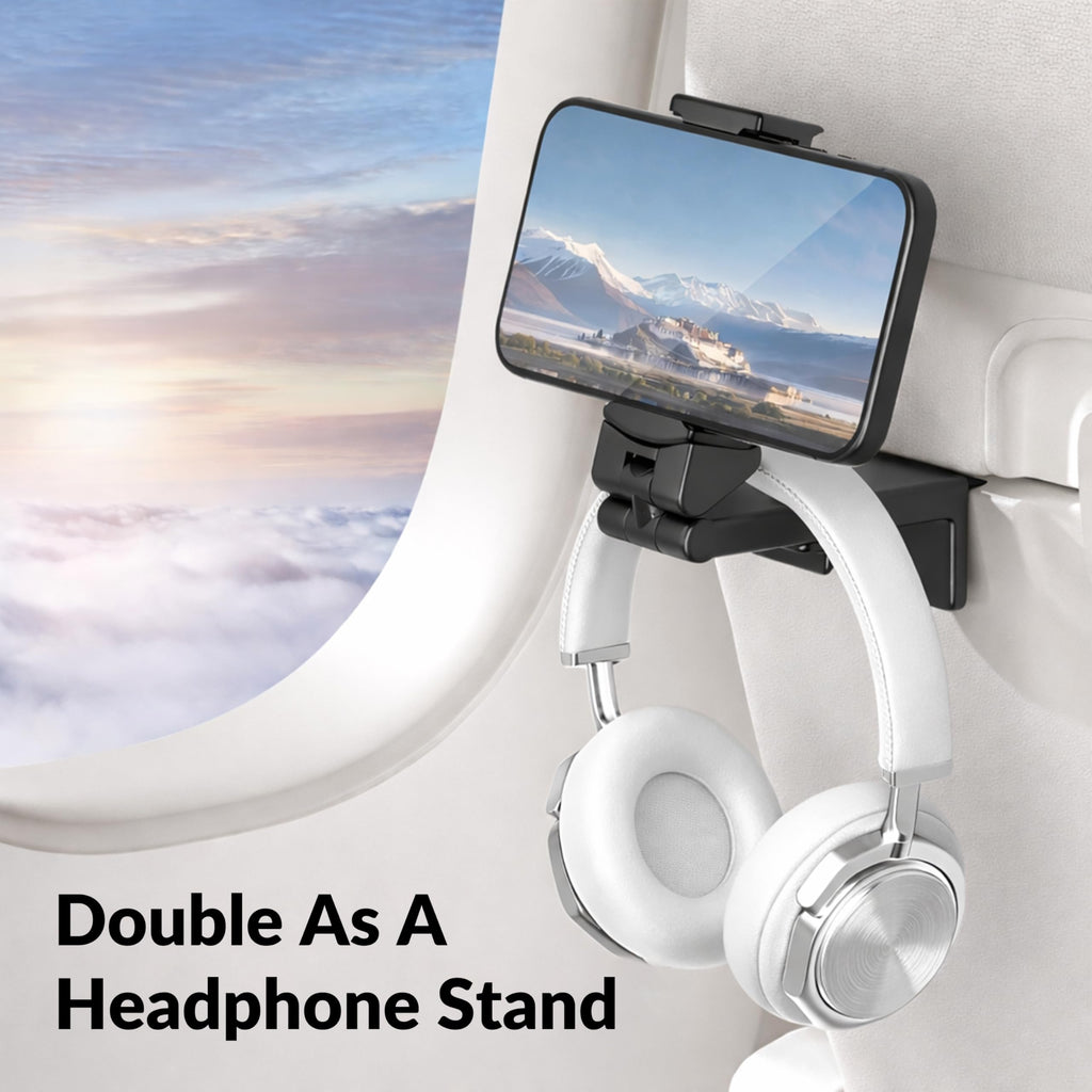 Universal Airplane Phone Holder Mount with Dual 360 Rotation for Hands Free Travel Viewing