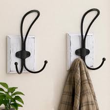 2 Pcs Wooden Pine Hook Rack with Self Adhesive Metal Hooks for Bathroom and Entryway Storage