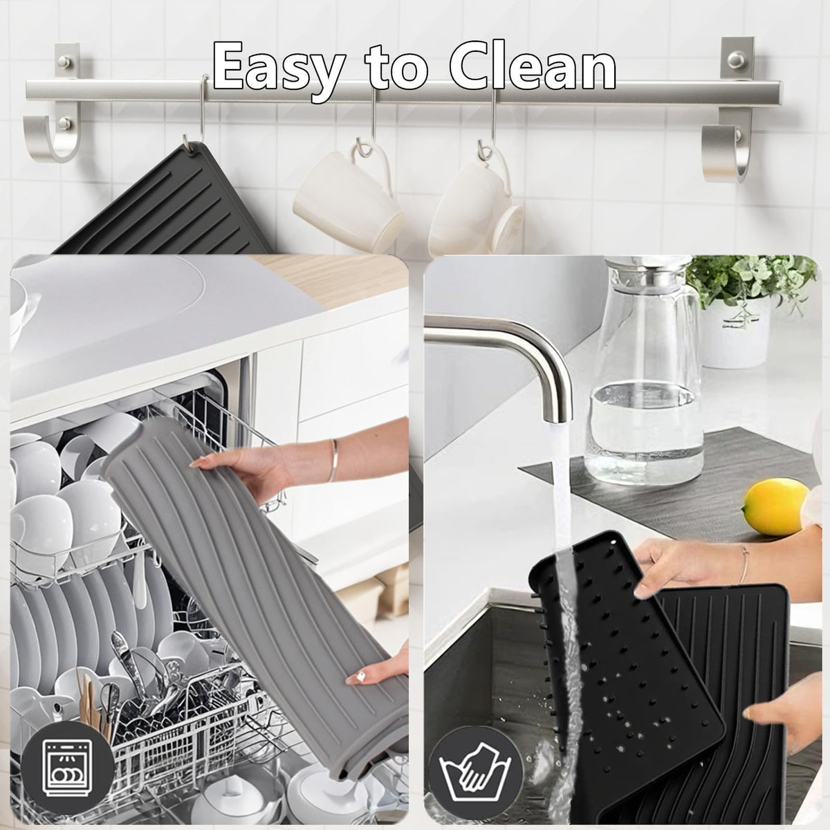 Countertop Drain Pad with Built In Drain Design for Kitchen Dish Drying Use