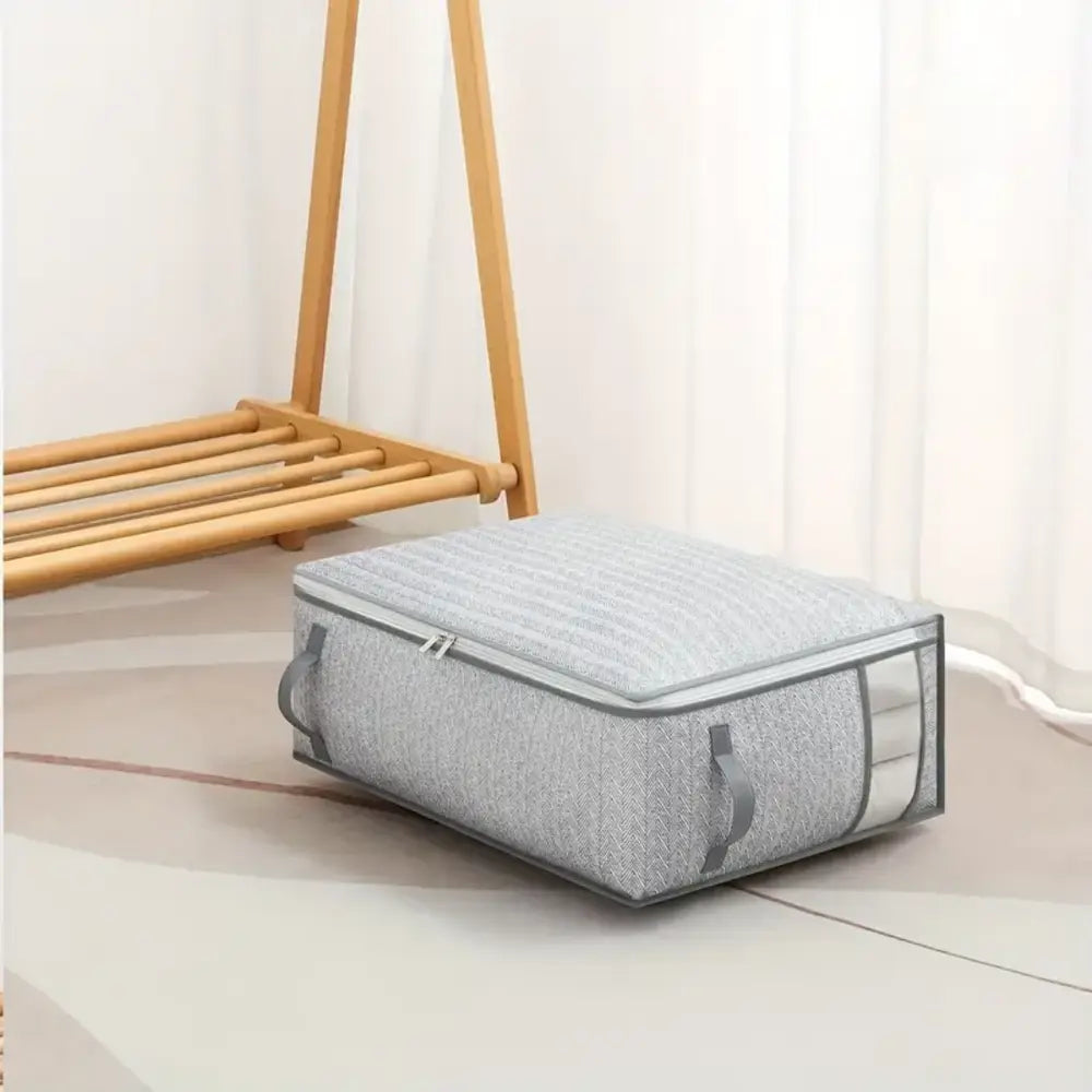 Large Foldable Clothes Storage Bag with Side Window and Reinforced Handles for Wardrobe and Quilt Organization
