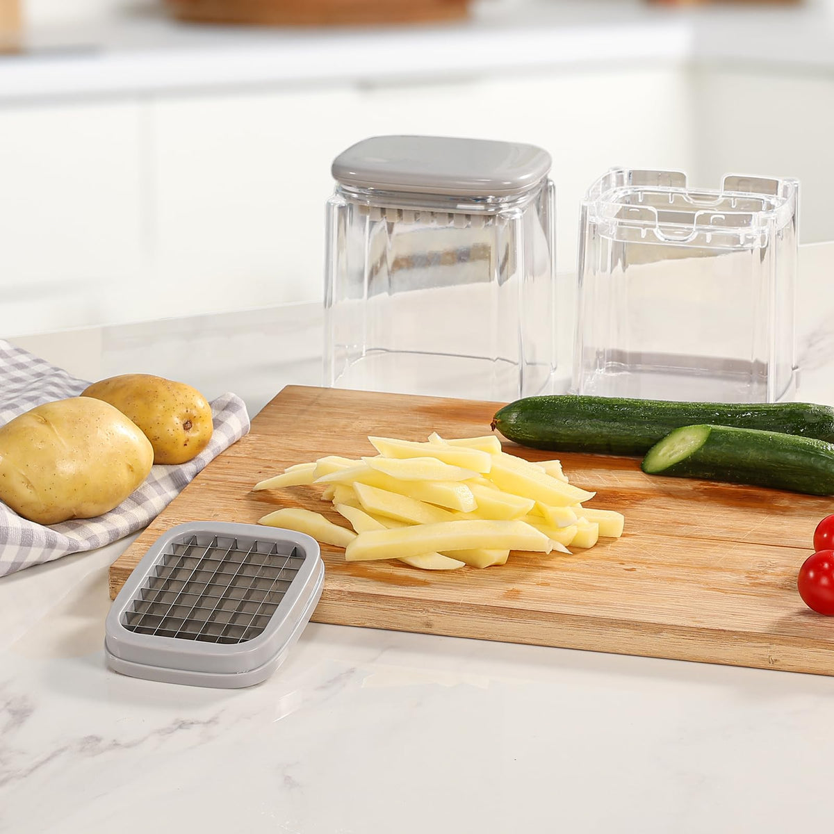 Manual French Fries Cutter with 4 Blade Dicer Design for Vegetables Fruit and Kitchen Prep