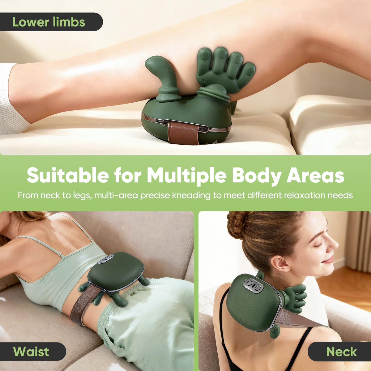 Heated Neck Shoulder Massager Electric Kneading Massage Pillow for Back Waist Leg Relaxation