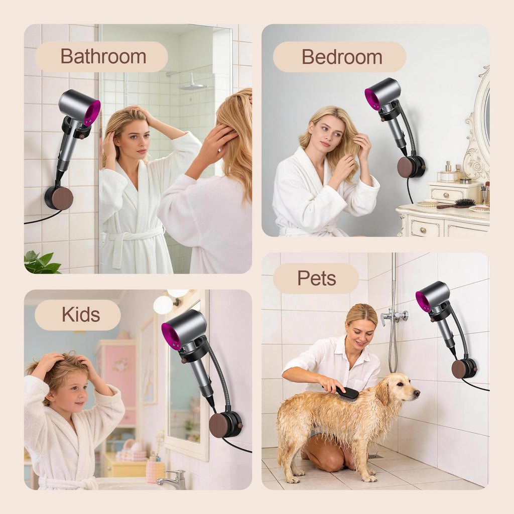 Rotatable Hair Dryer Holder with Adjustable Wall Mount Design for Bathroom Storage