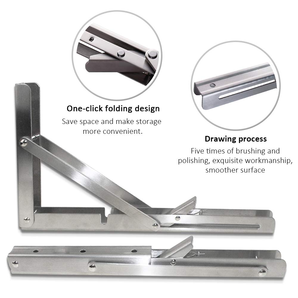 Folding Shelf Brackets Stainless Steel Wall Mounted Collapsible Support for Table Workbench and Shelf Storage