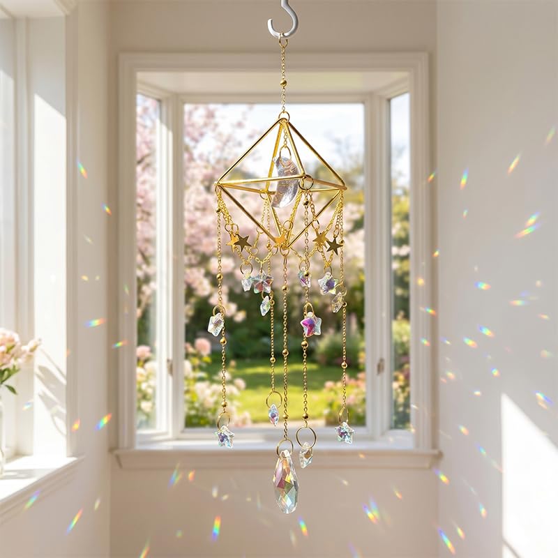 Hanging Crystal Suncatcher with Glass Prism Design for Windows Garden and Light Decoration