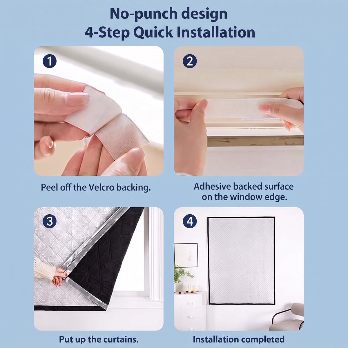 Thermal Window Cover with Removable Hook and Loop Design for Seasonal Insulation