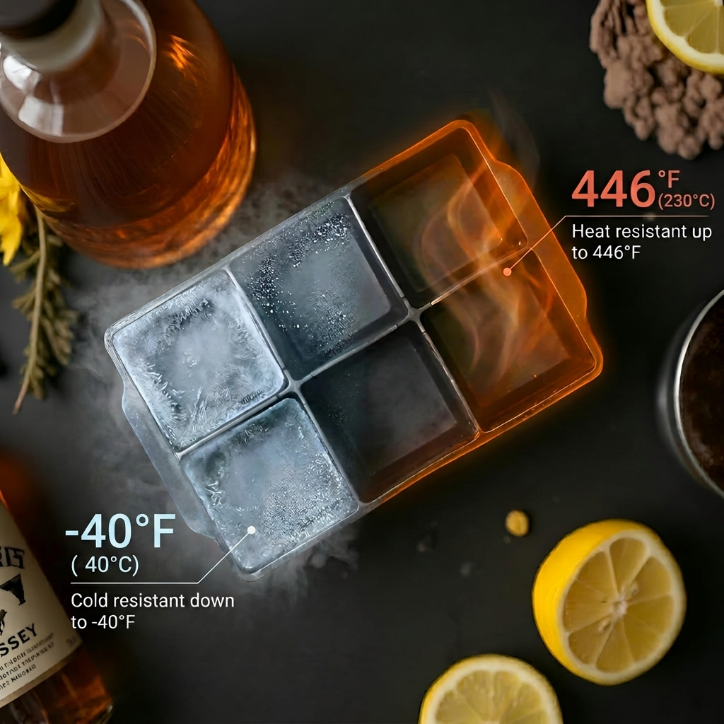 Jumbo Silicone Ice Tray with Flexible Square Mold Design for Cocktails Freezer Prep and DIY Ice Making