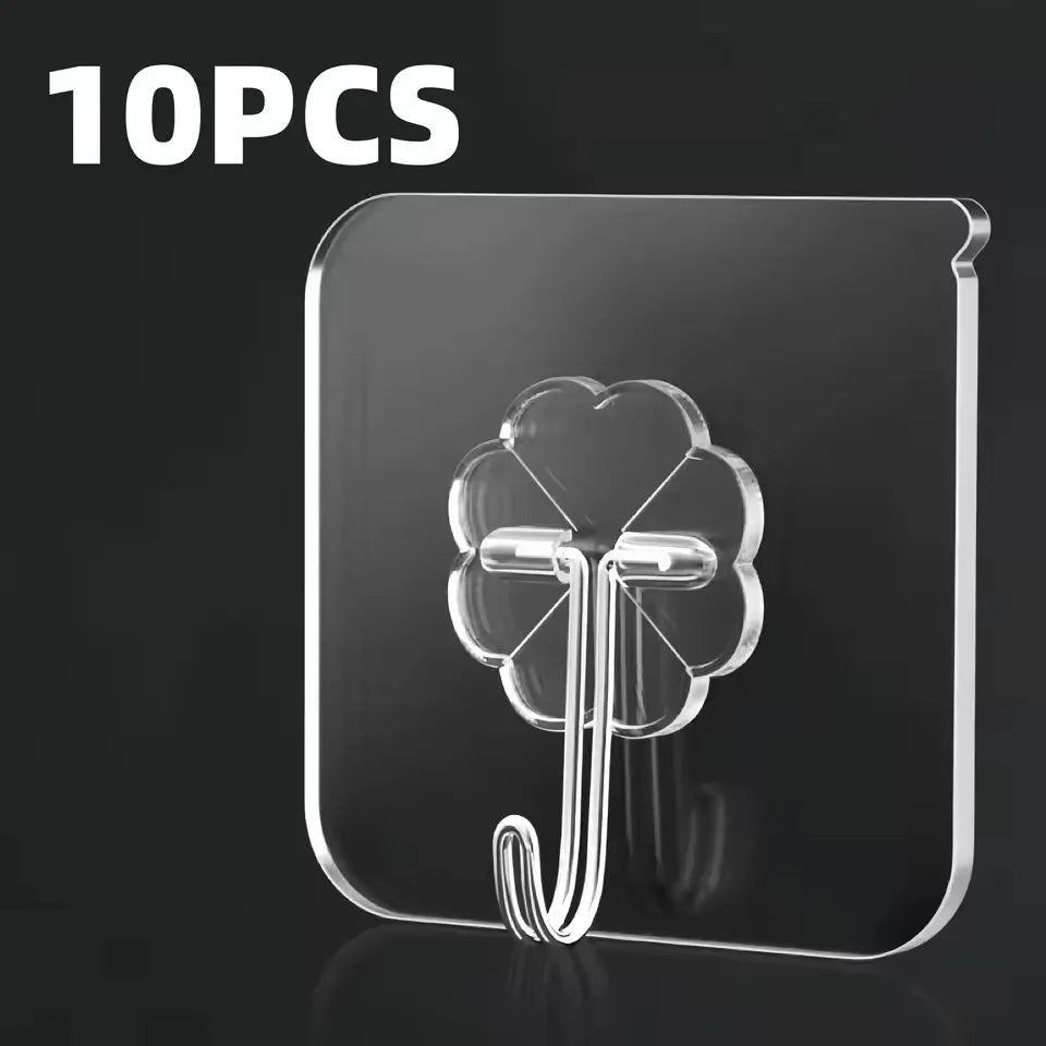 10Pcs Transparent Self Adhesive Wall Hooks for Kitchen Bathroom