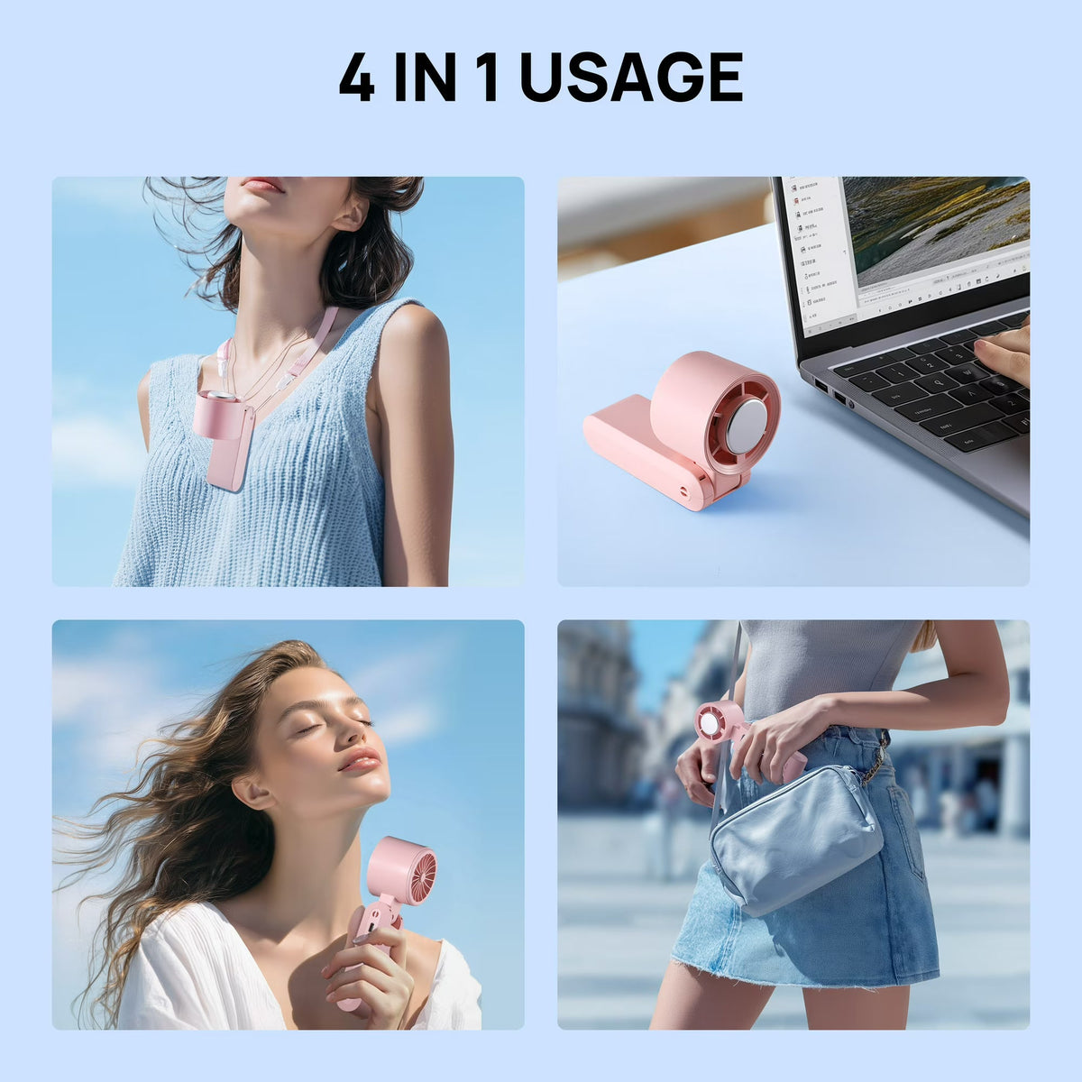 Handheld Portable Turbo Fan with Ice Cooling Function and Adjustable Speed for Travel and Daily Use 2×3×7" (5.4×6.4×18.3cm)