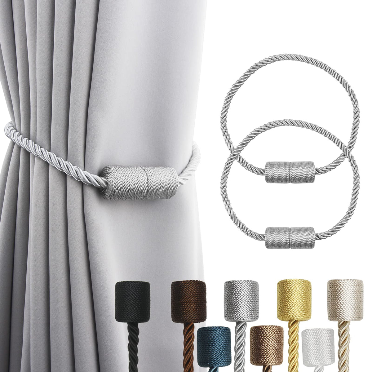 Magnetic Curtain Tiebacks Rope Holdbacks for Window Drapes
