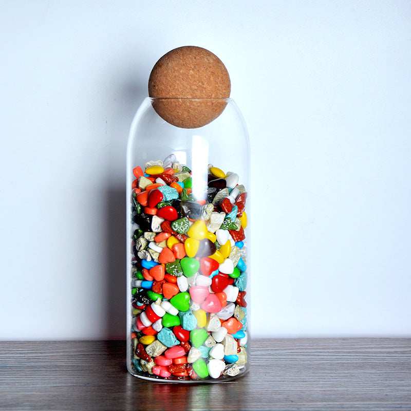 Round Cork Glass Jar with Sealed Display Design for Tea Coffee Beans Dried Flowers and Pantry Storage