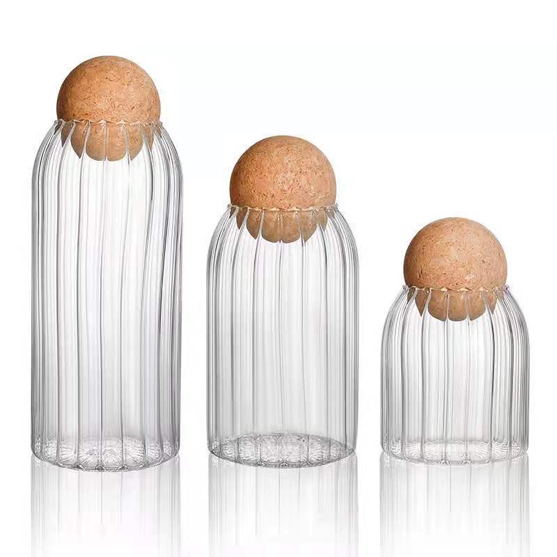 Round Cork Glass Jar with Sealed Display Design for Tea Coffee Beans Dried Flowers and Pantry Storage