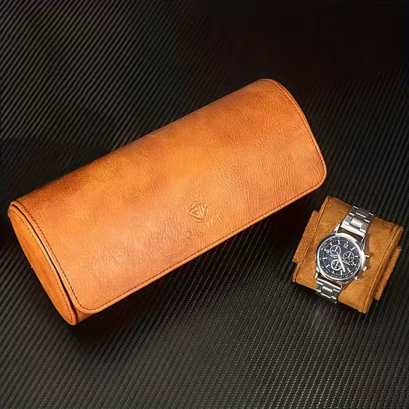Luxury Genuine Leather Watch Roll with 3 Slots for Travel, Home Storage, and Organizer Pouch for Timepieces