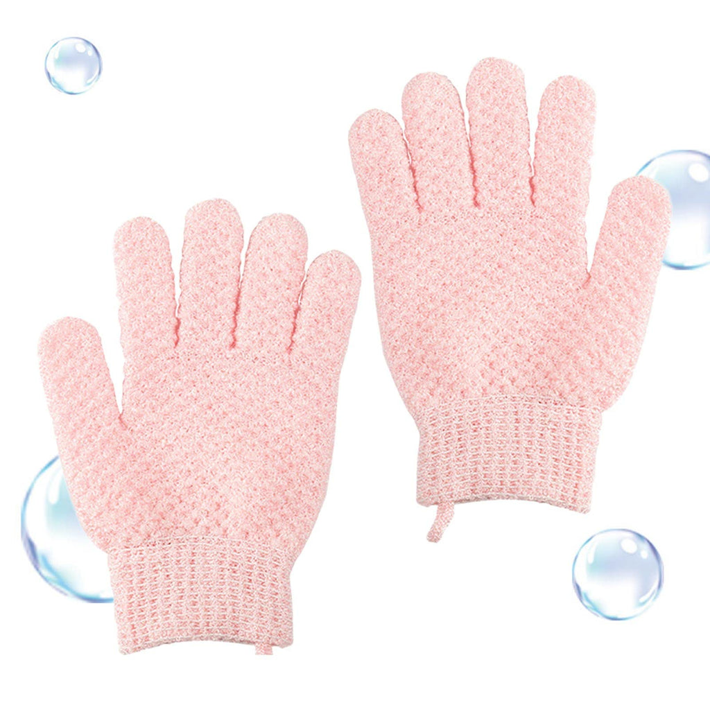 A Pair of Five Finger Exfoliating Bath Gloves with Textured Nylon Scrubber for Gentle Body Cleansing and Everyday Shower Use