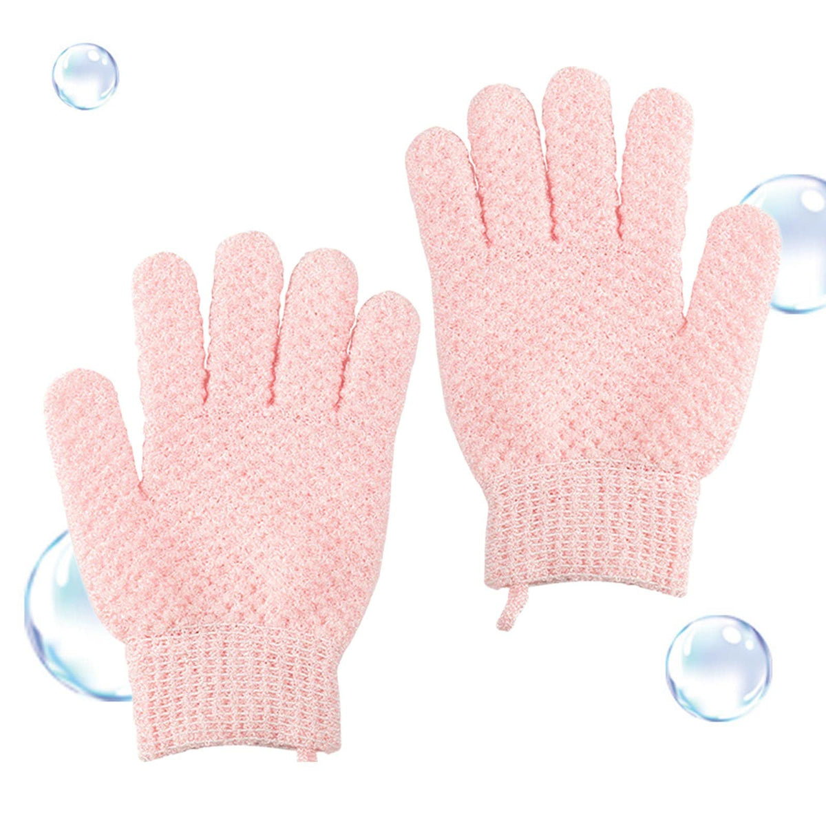 A Pair of Five Finger Exfoliating Bath Gloves with Textured Nylon Scrubber for Gentle Body Cleansing and Everyday Shower Use